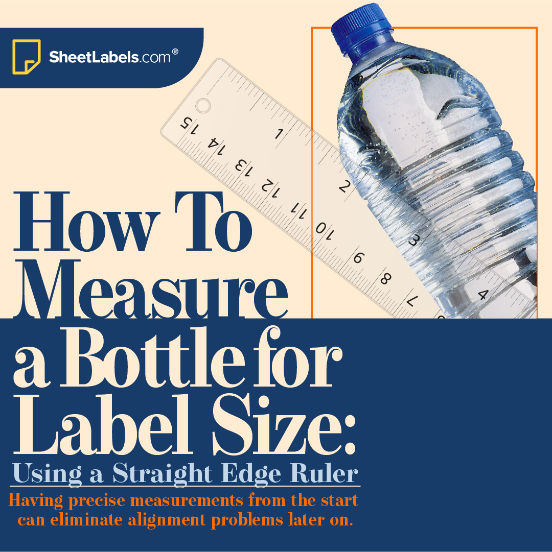 Straight edge ruler positioned next to a bottle, demonstrating the proper tool and setup for measuring bottles for label sizing